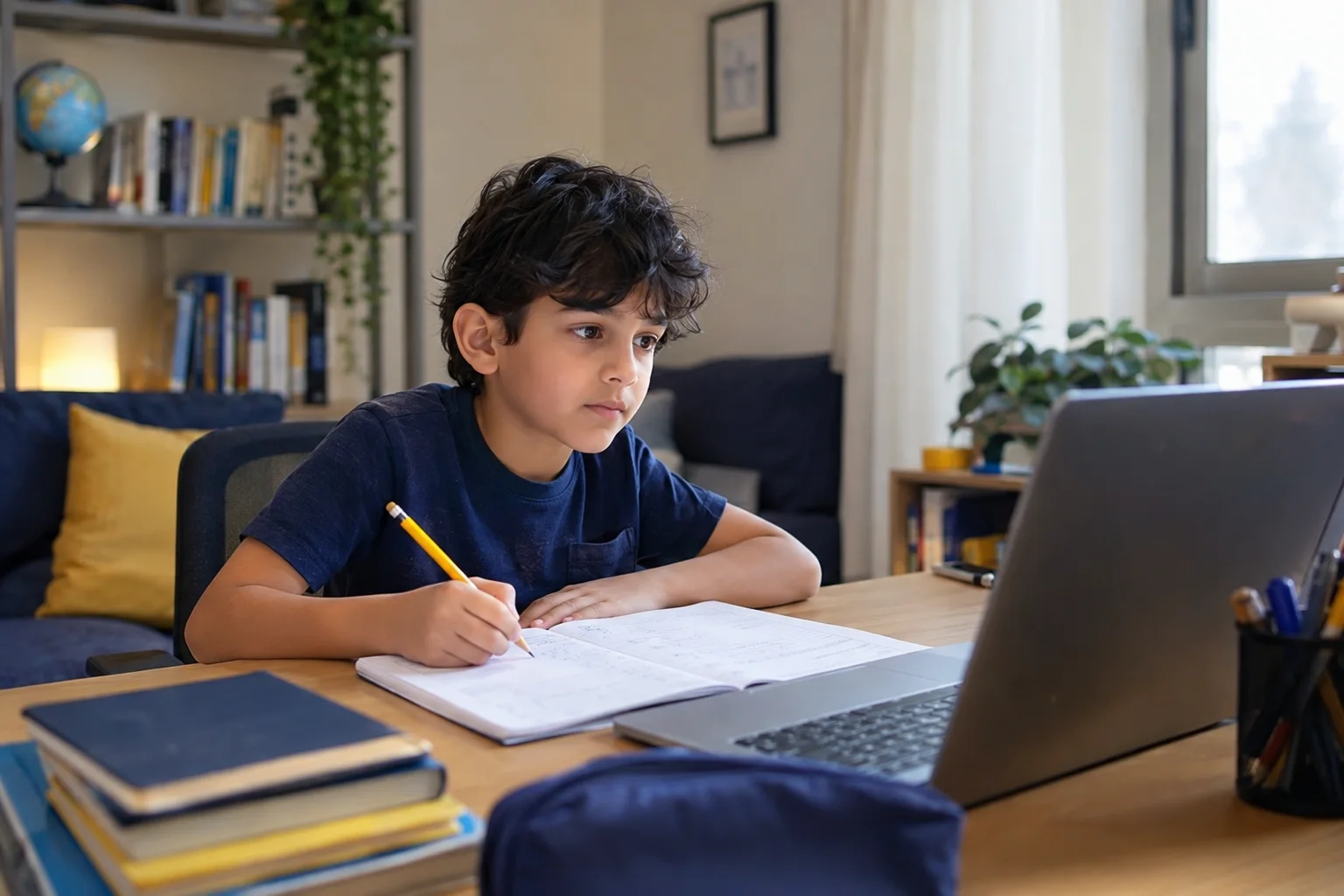 A primary-age child in a live 1:1 online Maths lesson at home